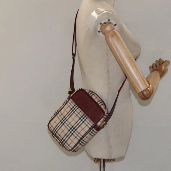 BURBERRY Nova Check Shoulder Bag Canvas Beige Gold Auth - Picture 1 of 16